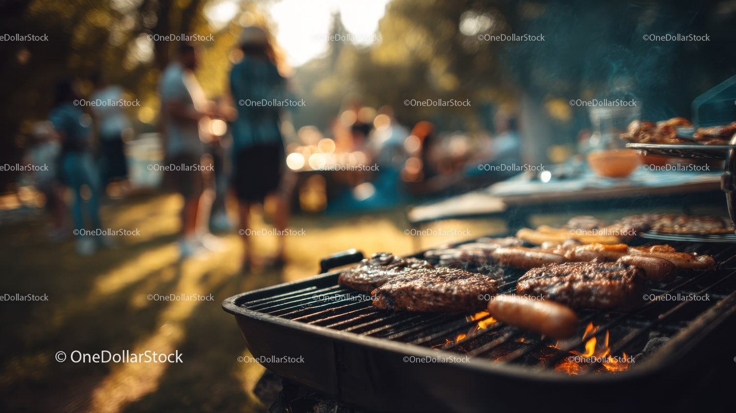 Grilling Meat at Outdoor Barbecue in the Park