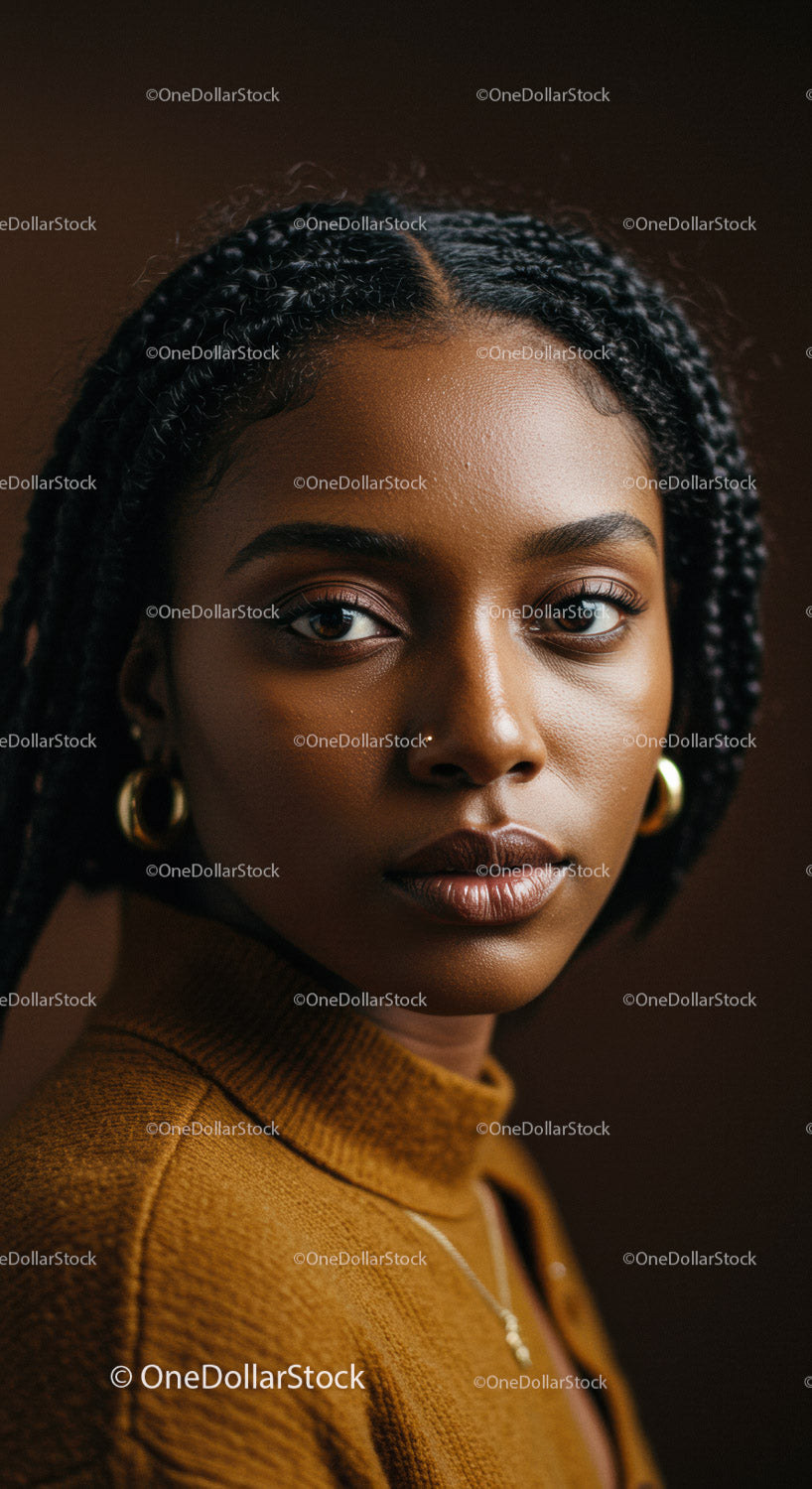 Elegant African American Woman Close-Up Portrait in Warm Tones