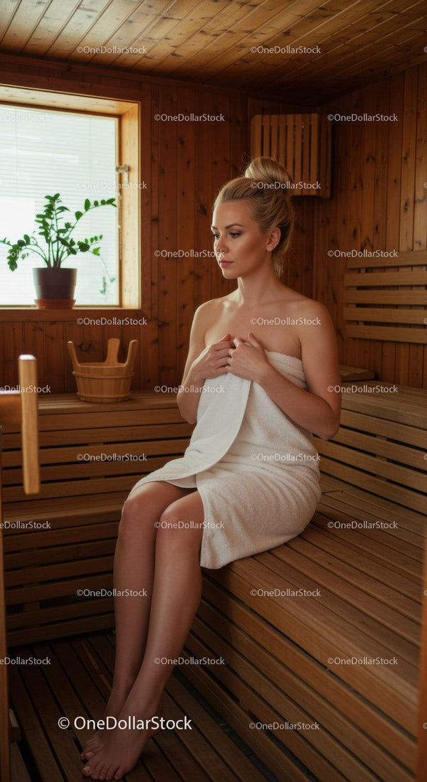 Relaksująca kobieta w drewnianej saunie ciesząca się wellness i dbaniem o siebie