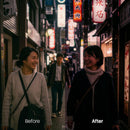 Before and after Night City Lightroom preset edit