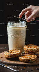 Creamy Jar of Sour Dough Starter with Crisp Cookies