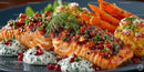 Gourmet Roasted Salmon with Pomegranate Garnish and Roasted Carrots