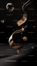 Elegant Metallic Ribbon and Floating Spheres in Luxurious Background
