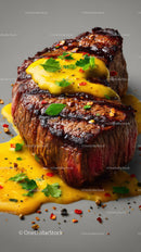 Gourmet Grilled Steak with Herb Butter and Fresh Garnishes