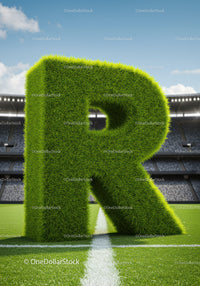 Giant Grass Covered Letter R on Soccer Field