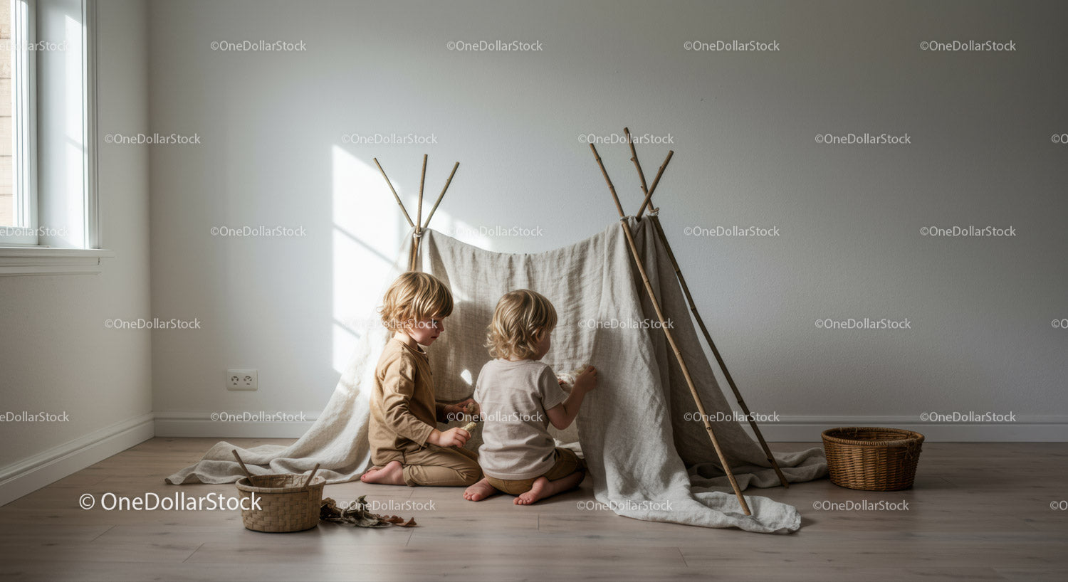 Two Children Playing Inside a Cozy Indoor Tent