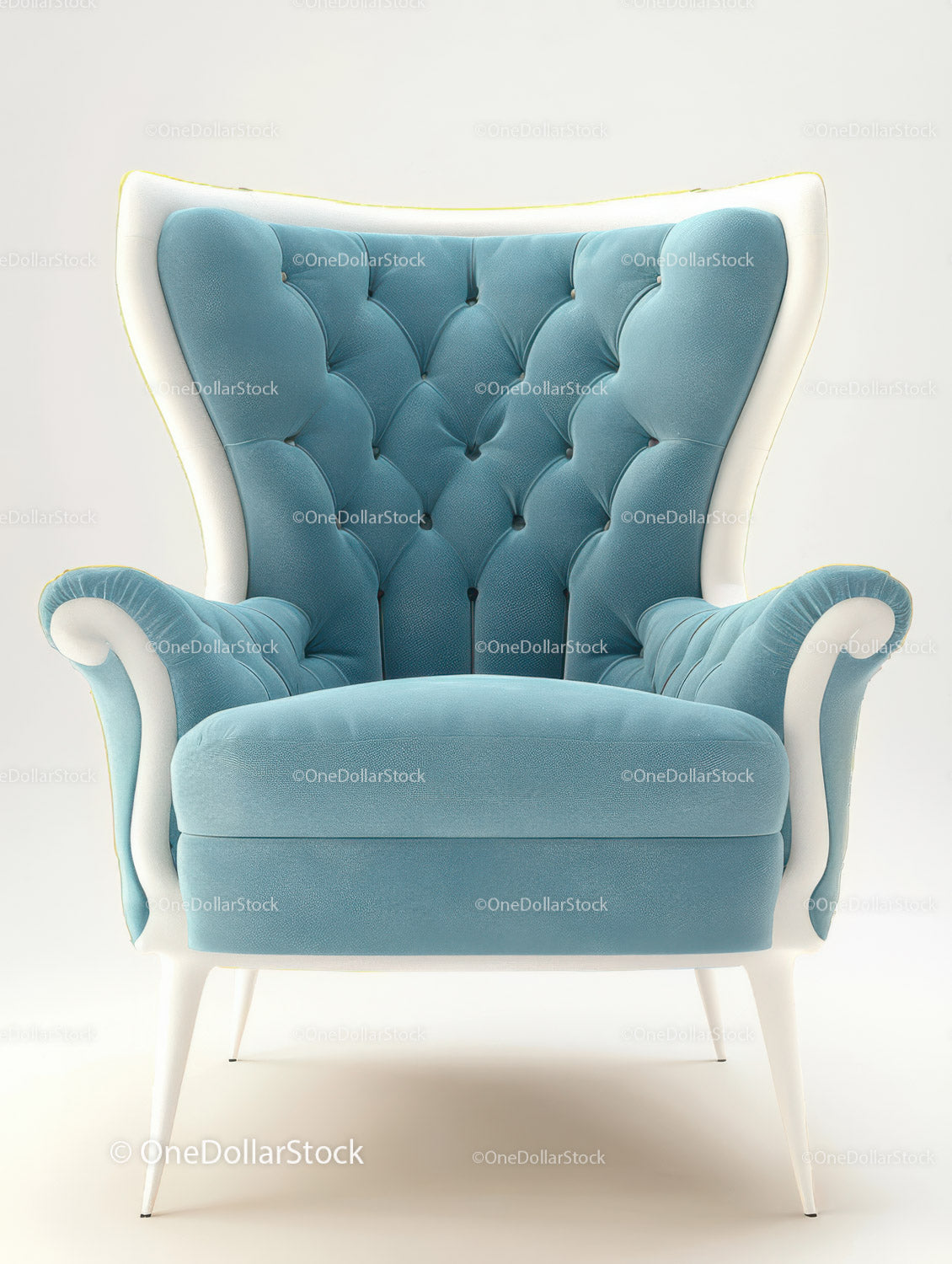 Luxurious Blue Velvet Armchair with White Legs for Elegant Interiors