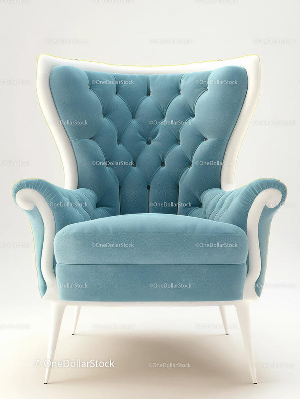Luxurious Blue Velvet Armchair with White Legs for Elegant Interiors