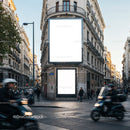 Urban street corner with blank advertising billboards