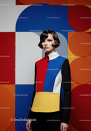 Modern model in bold geometric color block jacket