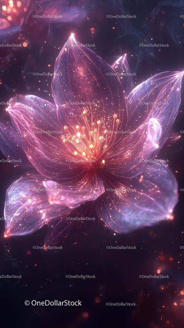 Futuristic Neon Flower with Glowing Petals in Deep Space