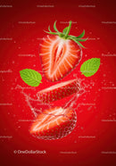 Fresh Strawberry Slices Splashing with Mint Leaves