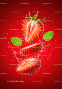 Fresh Strawberry Slices Splashing with Mint Leaves