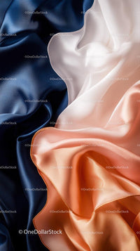 Elegant Satin Fabric in Navy Blue White and Peach for Fashion and Decor