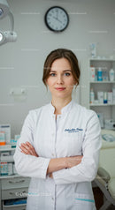 Confident Female Doctor in Clinical Setting with Medical Equipment