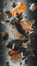 Dynamic shattered glass explosion with flying debris and chaos