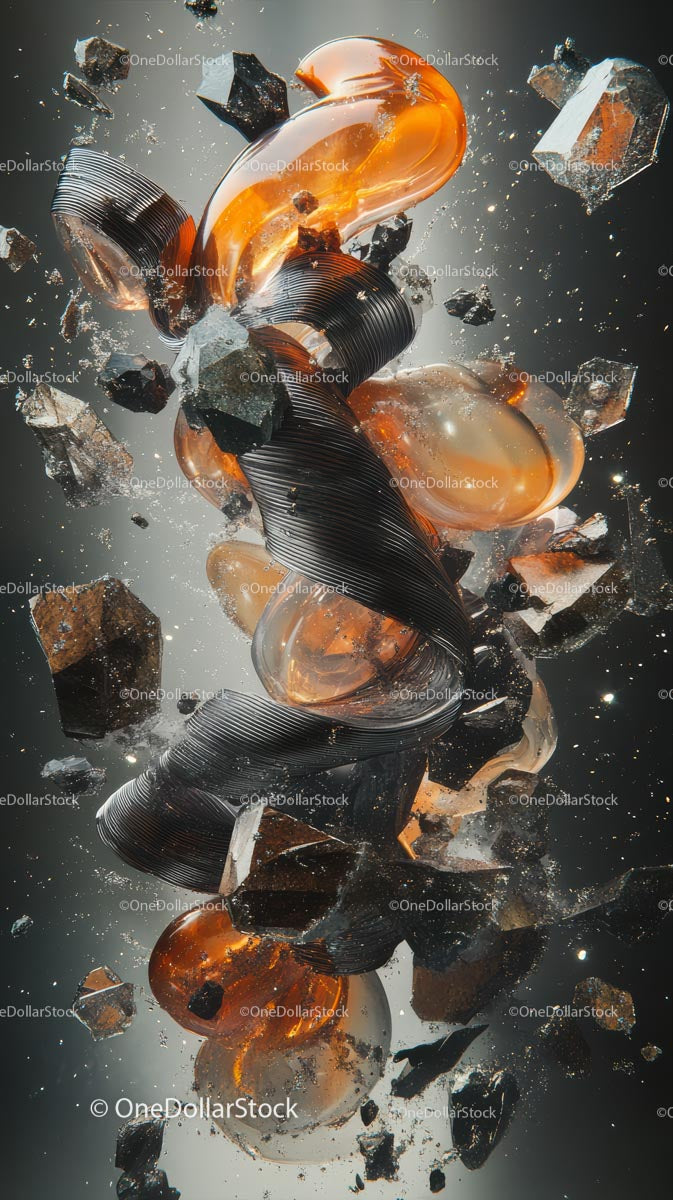 Dynamic shattered glass explosion with flying debris and chaos