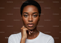 Elegant Portrait of Young Woman with Short Curly Hair and Natural Makeup