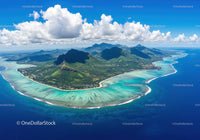 Tropical Island with Lush Green Mountains and Crystal Clear Waters