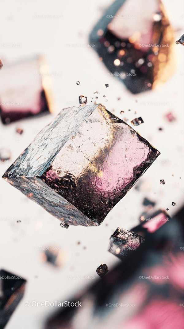 Close-Up of Metallic Ice Cubes with Shiny Reflective Surface