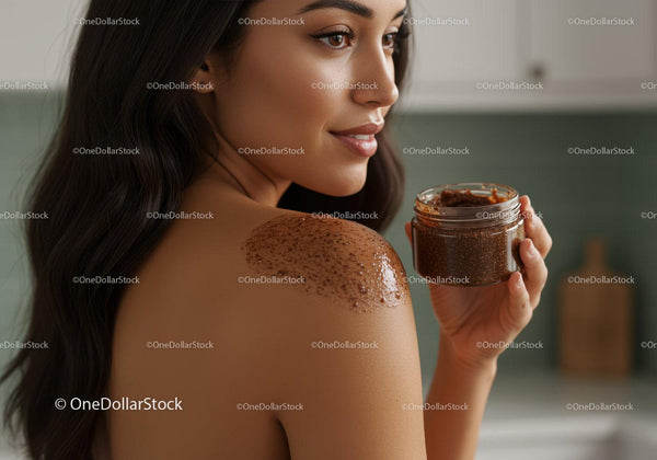Woman Applying Chocolate Body Scrub for Smooth Skin and Relaxation