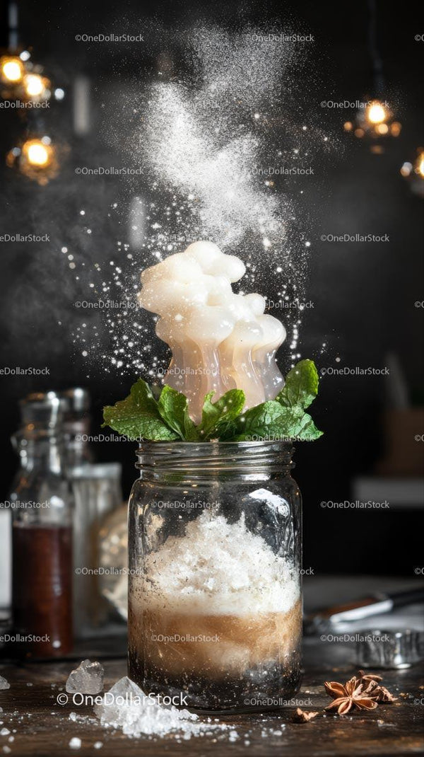 Fizzy Reaction with Baking Soda and Vinegar in a Glass Jar