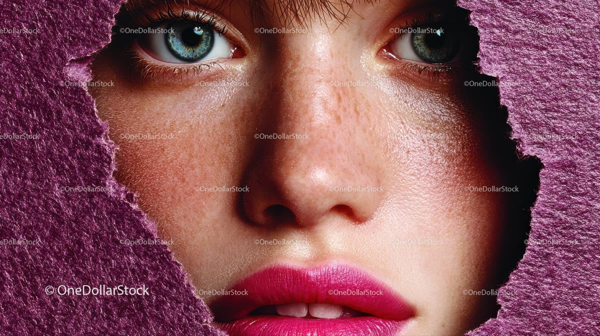 Beautiful Woman with Radiant Pink Lips and Artistic Background