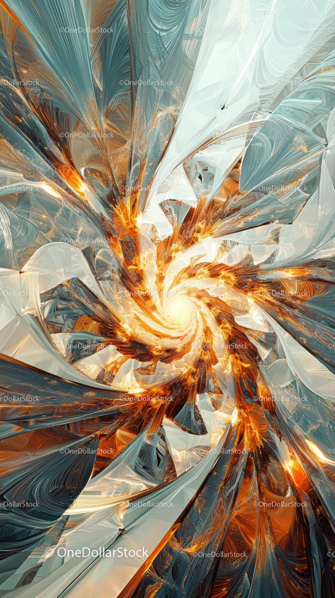 Futuristic Digital Fractal Swirl with Vibrant Orange and Blue Highlights