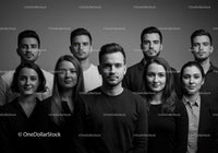 Diverse young adults posing in studio grayscale portrait