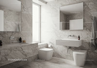 Modern Marble Bathroom with White Fixtures and Natural Light