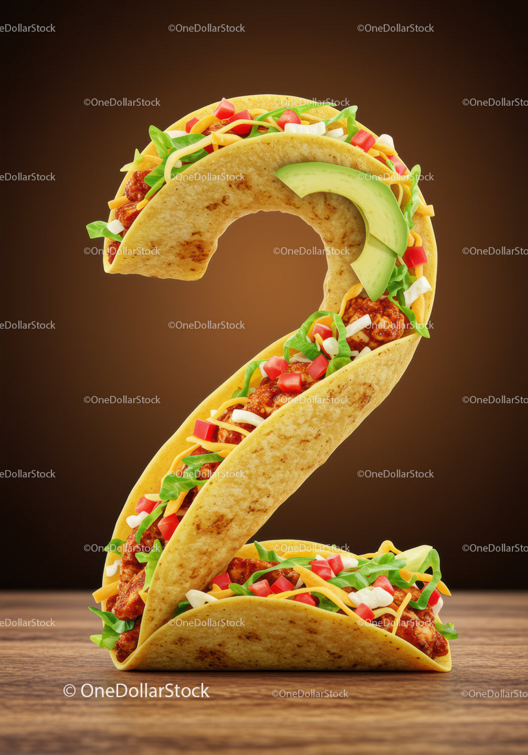 Creative Number Two Made of Tacos with Fresh Ingredients