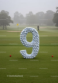 Number nine shaped from golf balls on green course