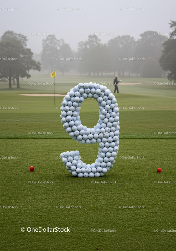 Number nine shaped from golf balls on green course