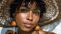 Close-Up Portrait of a Stylish Woman with Curly Hair and Bright Accessories