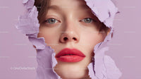 Beautiful Woman with Radiant Pink Lips and Artistic Background