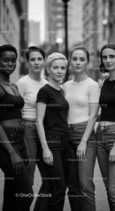 Confident diverse women standing together outdoors