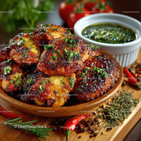 Crispy Fried Chicken with Spicy Dipping Sauce and Fresh Herbs