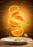 Fresh Orange Slices Floating with Mint Leaves