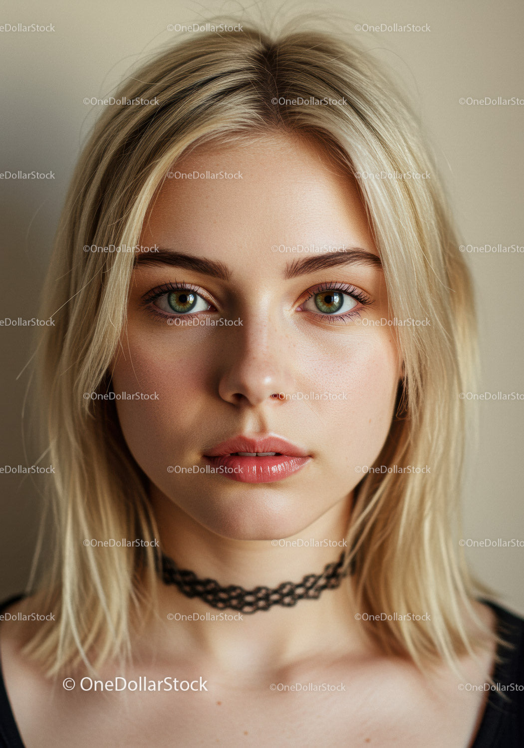 Portret młodej kobiety o niebieskich oczach i blond włosach