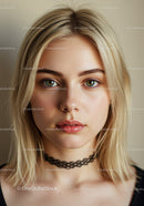 Portrait of a Young Woman with Blue Eyes and Blonde Hair