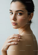 Close-up of a Young Woman with Clear Skin and Expressive Eyes