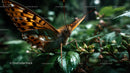 Colorful Butterfly Resting Among Green Garden Leaves