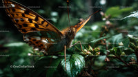 Colorful Butterfly Resting Among Green Garden Leaves