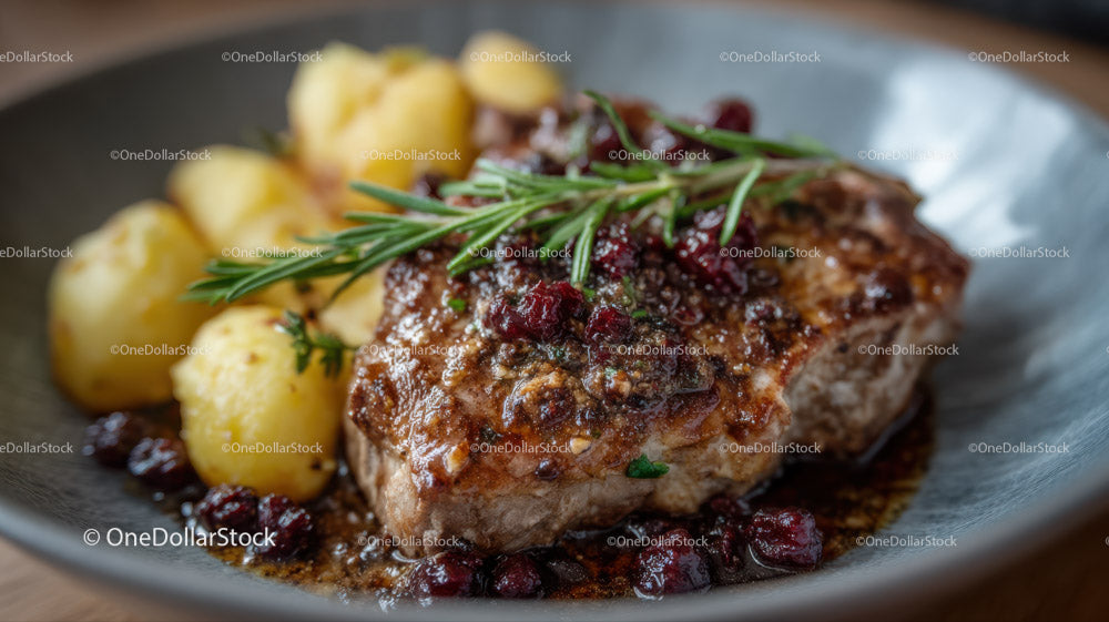 Gourmet Beef Steak with Mashed Potatoes and Herb Garnish
