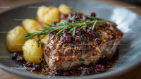 Gourmet Beef Steak with Mashed Potatoes and Herb Garnish