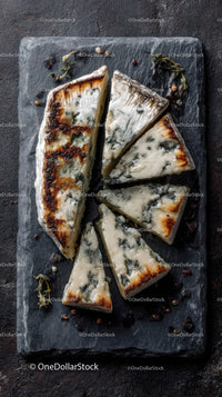 Blue Cheese on Black Slate with Herbs and Sliced Display