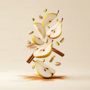 Floating pear slices with pistachios and cinnamon sticks