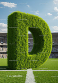 Large Grass Covered Letter D on Football Field