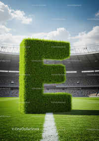 Large Grass Letter E on Soccer Field in Stadium