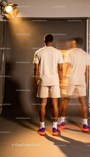 Athlete in motion blur effect under studio light